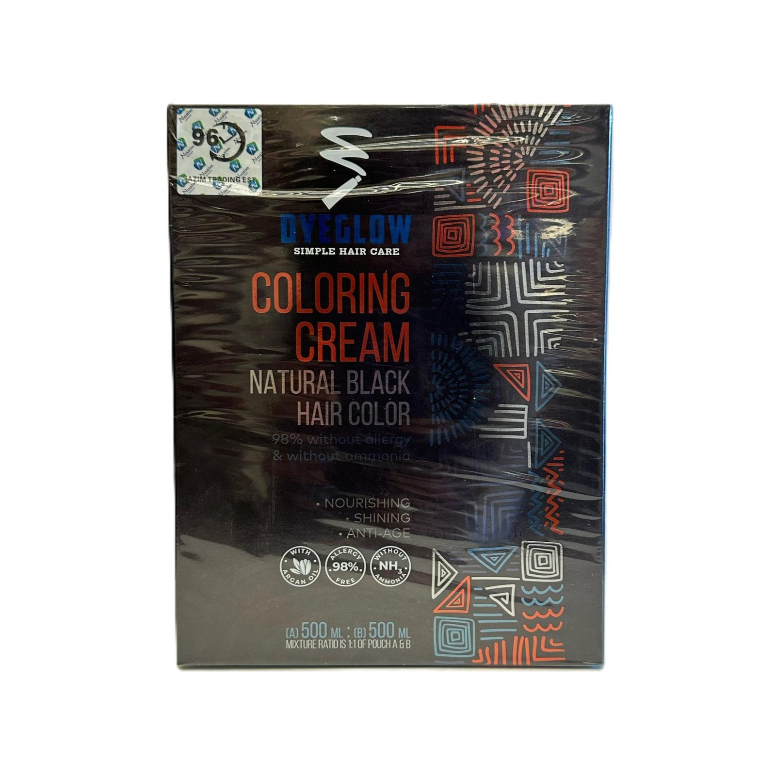 DYE GLOW Hair Coloring Cream 500ml*2 BLACK