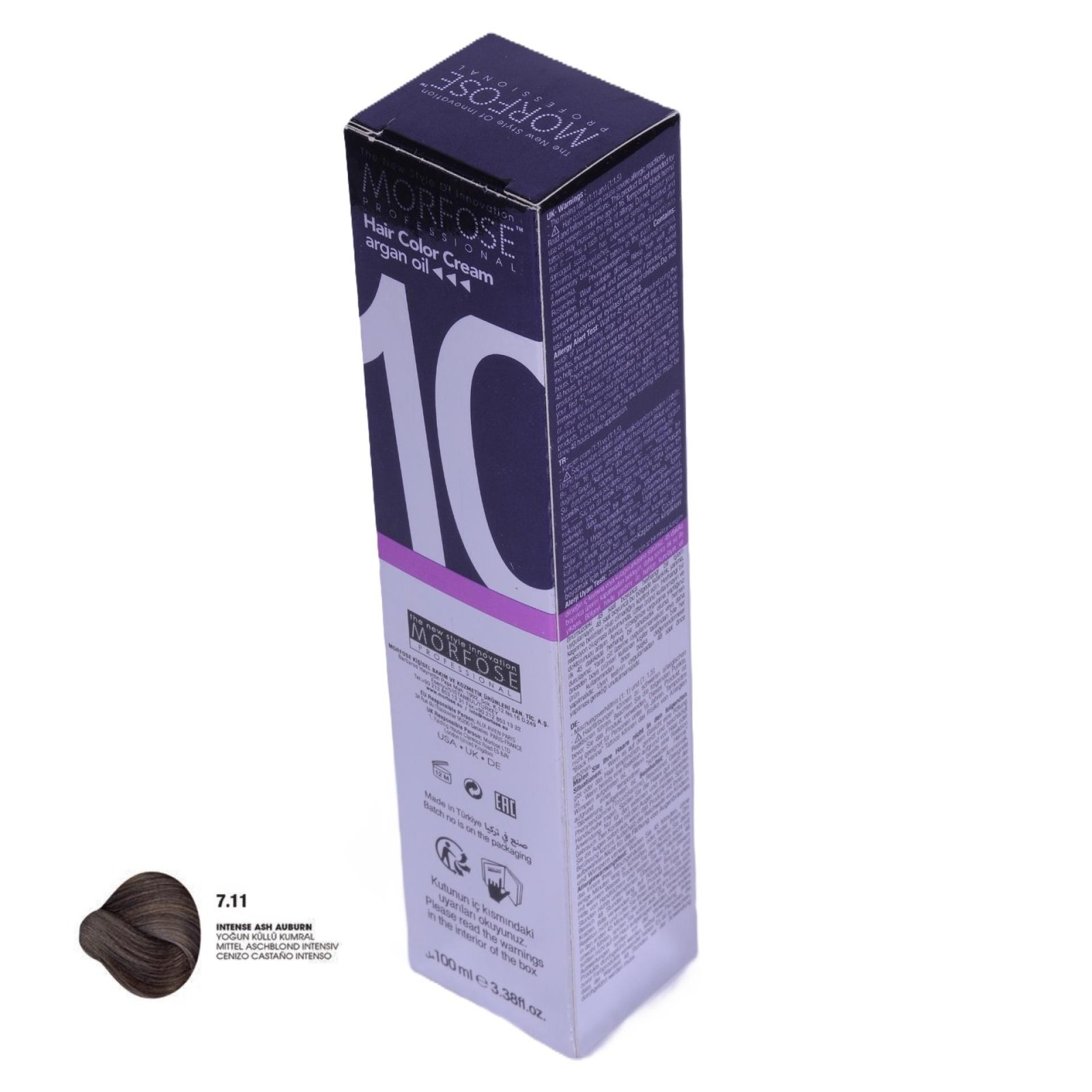 MORFOSE 10 Hair Color Cream with Argan Oil 7.11 - Intense Ash Auburn 100ml