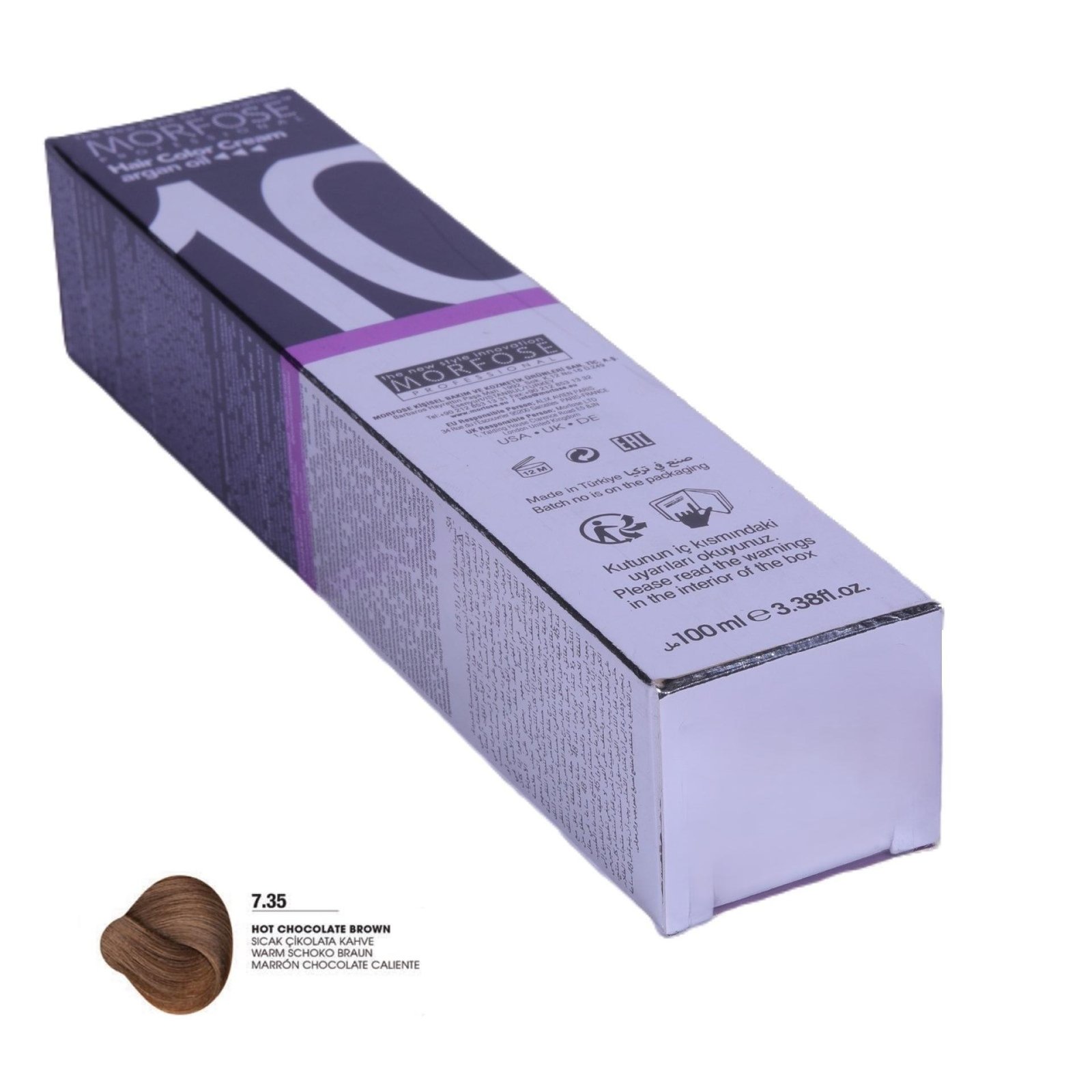 MORFOSE 10 Hair Color Cream with Argan Oil 7.35-Hot Chocolate Brown 100ml