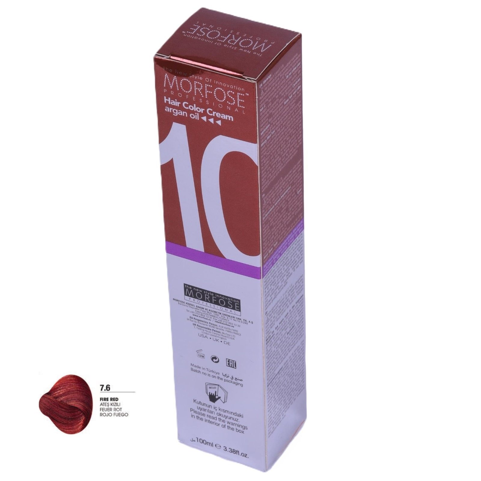 MORFOSE 10 Hair Color Cream with Argan Oil 7.6-Fire Red 100ml