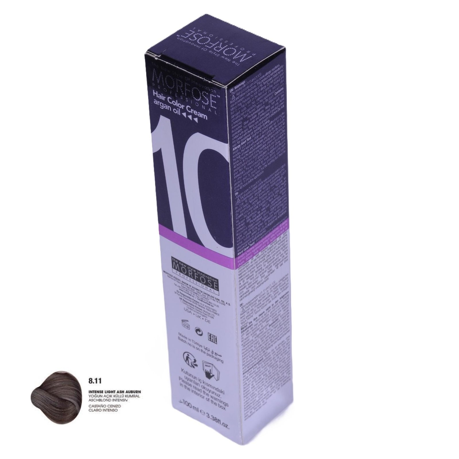 MORFOSE 10 Hair Color Cream with Argan Oil 8.11 - Intense Light Ash Auburn 100ml